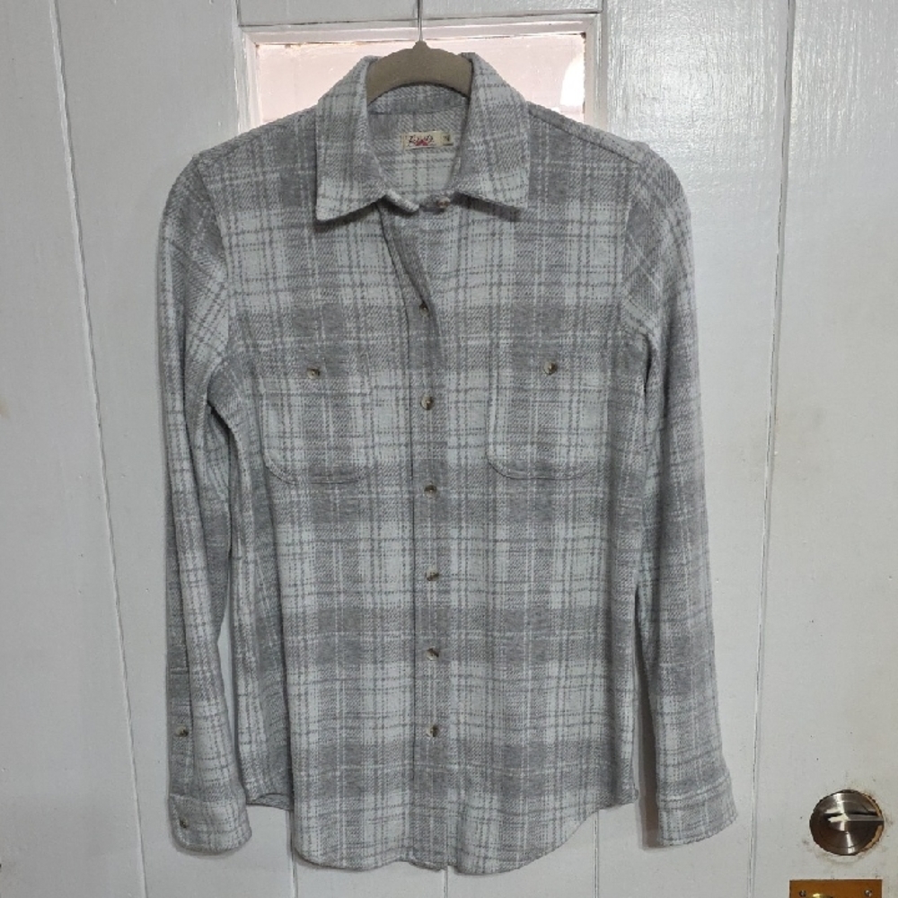 Faherty Women's Brushed‎ Flannel Shirt Gray Plaid Plush Cozy Pocket Sz XS EUC